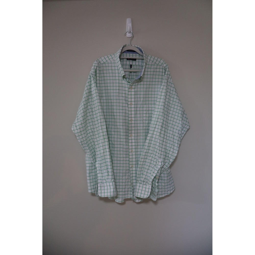 Preppy Academic Chaps Button Down Shirt 18-18.5 Green White Graph Check Classic